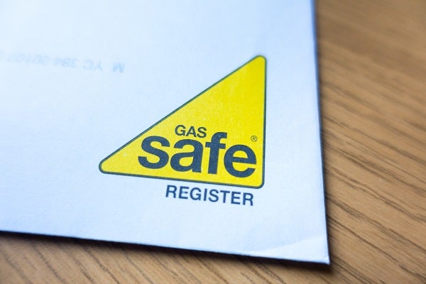 Gas safe register logo on the bottom right corner of an envelope 